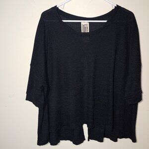 Free People Waffle Knit Split Back Oversized Thermal Top Size XS Black